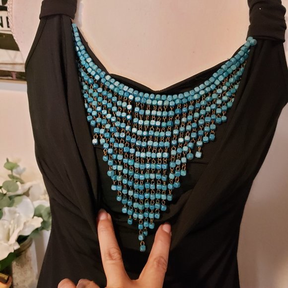 ** FINAL PRICE ** Little Black Sleeveless Dress w/Front Bead Bib Detail - Picture 4 of 8